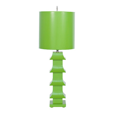 Green Painted Tole Pagoda Lamp With 11" Dia Painted Tole Shade