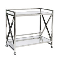 Gerard Polished Stainless "X" Bar Cart With Mirrored Tops