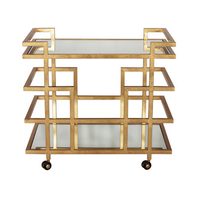 Ireland Gold Leaf Linear Bar Cart With Mirror Shelves