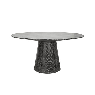 Hamilton Round Black Cerused Oak Dining Table Base With 59" Diameter Tapering Top