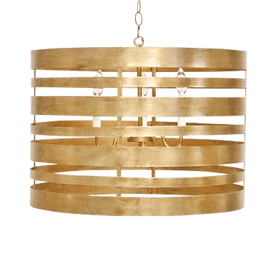 Turner Gold Leaf Striped Metal Pendant With Interior 3 Candle Cluster