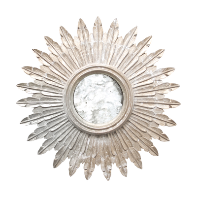 Santo Small Champagned Silver Leaf Starburst Mirror With Antique Mirror Inset