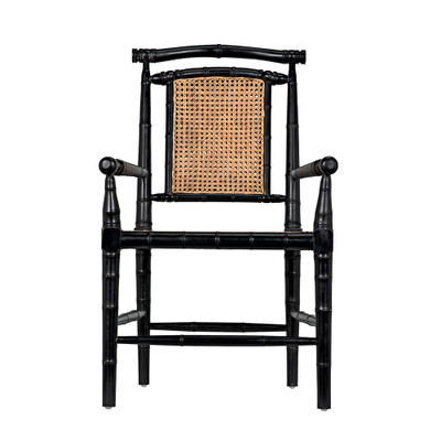 Colonial Bamboo Arm Chair w/ Caning - Hand Rubbed Black