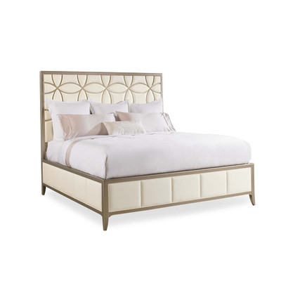Sleeping Beauty - Upholstered Bed with Taupe Fretwork Detail - Cal King