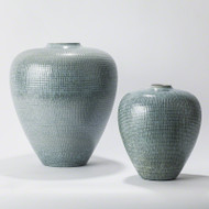 Check Bulbous Vase - Reactive Silver Blue - Lg