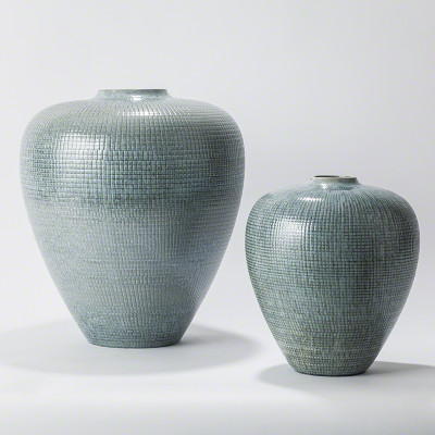 Check Bulbous Vase - Reactive Silver Blue - Sm