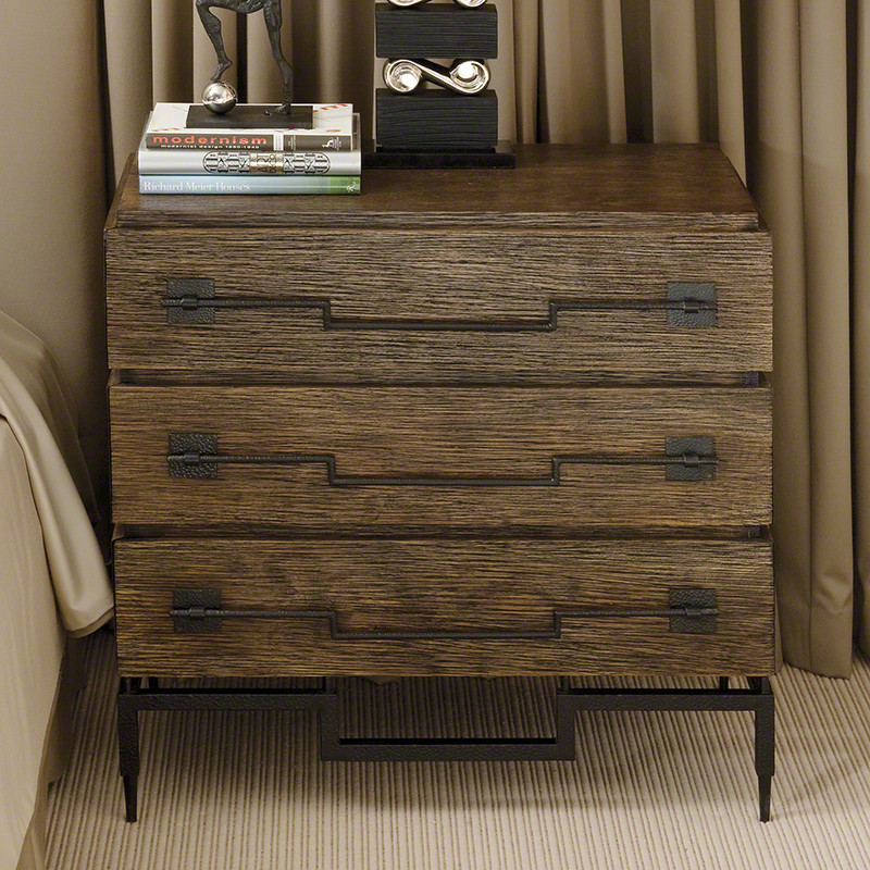 Global Views 3 Drawer Wide Chest Dark Brushed Mango Topography