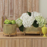 Corrugated Bamboo Cachepot - Brass - Sm