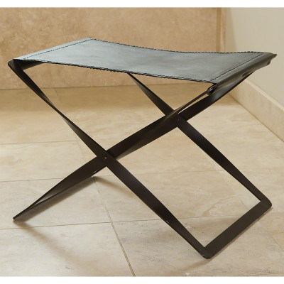 Folding Stool - Iron & Brown Leather