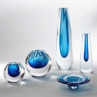 Square Cut Glass Vase - Cobalt