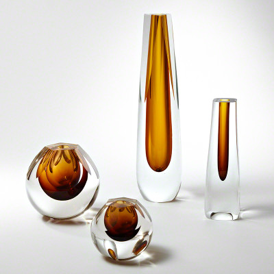 Triangle Cut Glass Vase - Amber