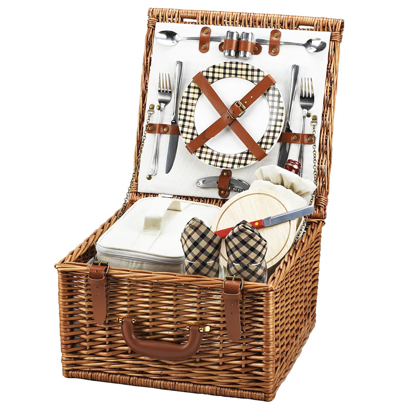 オンラインストア値下』 Picnic at Ascot Cheshire English-Style Willow Basket with  Service for 2， Coffee Set and Blanket London Plaid 並行輸入品 アウトドア、釣り、旅行用品 