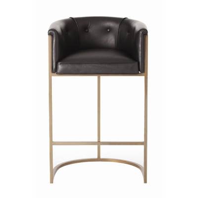 Calvin Bar Stool - Antique Brass and Black Leather