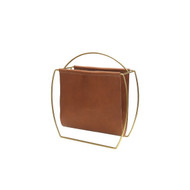 Worlds Away Russell Magazine Rack - Brown Leather/Brass