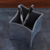 Global Views Folded Leather Pencil Cup - Blue Wash
