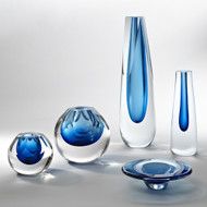 Global Views Hexagon Cut Glass Vase - Cobalt