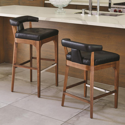 Global Views Moderno Counterstool - Black Marble Leather