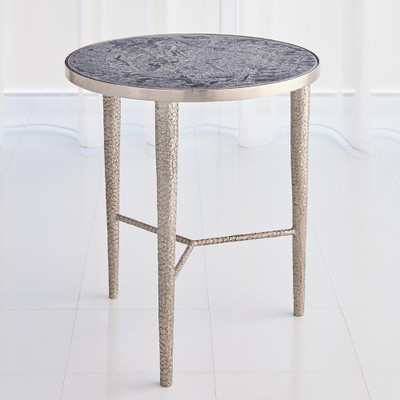 Studio A Hammered End Table - Antique Nickel w/Grey Marble