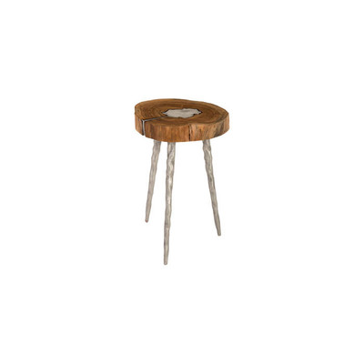 Phillips Collection Molten Side Table, LG, Poured Aluminum In Wood