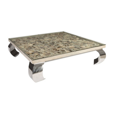 Phillips Collection Shell Coffee Table, Glass Top, Ming Stainless Steel Legs