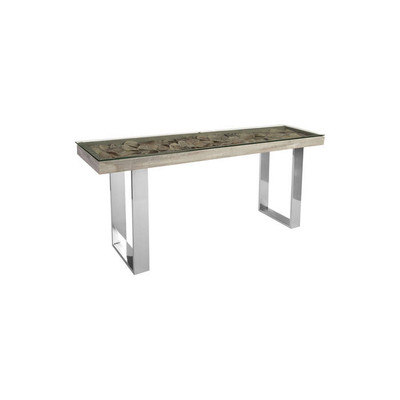 Phillips Collection Shell Console Table, Glass Top, Stainless Steel Legs