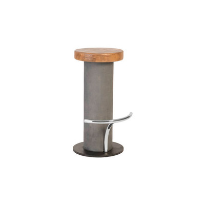 Phillips Collection Concrete Bar Stool, Chamcha Wood Top, Stainless Steel Footrest