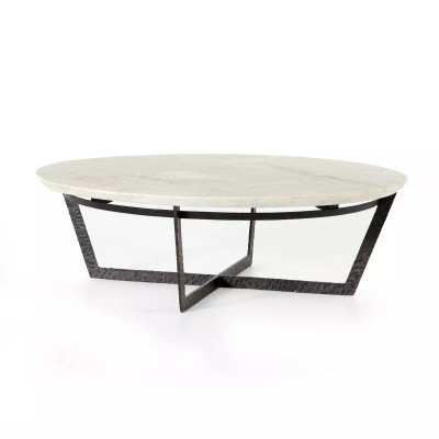 Four Hands Felix Round Coffee Table - Sandblasted White Marble