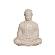 Meditating Buddha - White Crackle - Small