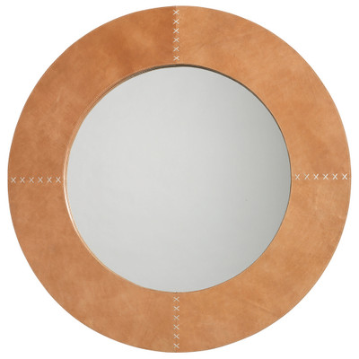 Jamie Young Round Cross Stitch Mirror - Buff Leather