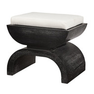 Worlds Away Biggs Black Cerused Oak Stool With A White Linen Cushion (Store)