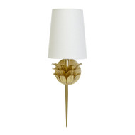 Worlds Away Delilah Gold Leaf One Arm Sconce With 3 Layer Leaf Motif & White Linen Shade (Store)