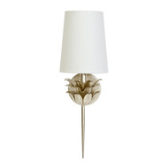 Worlds Away Delilah Silver Leaf One Arm Sconce With 3 Layer Leaf Motif & White Linen Shade (Store)