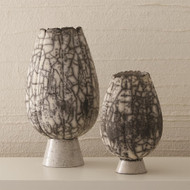 Crackled Footed Vase - Black Raku - Lg
