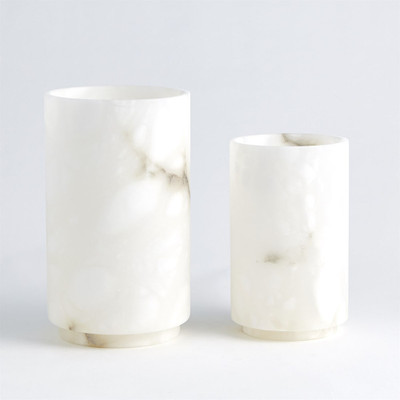 Alabaster Cylinder Vase - White - Sm