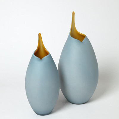 Frosted Blue Vase w/Amber Casing - Lg