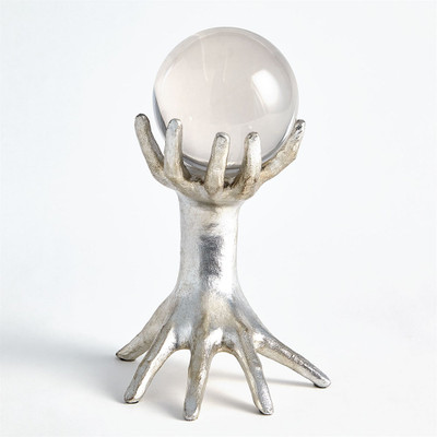 Hands on Sphere Holder - Silver Leaf - Lg