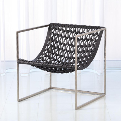 Knit Pearl Chair - Nickel - Dark Grey Leather