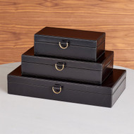 Marbled Leather D Ring Box - Black - Lg