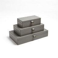 Marbled Leather D Ring Box - Dark Grey - Med