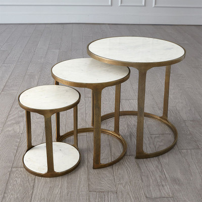 S/3 Marble Top Nesting Tables - Brass