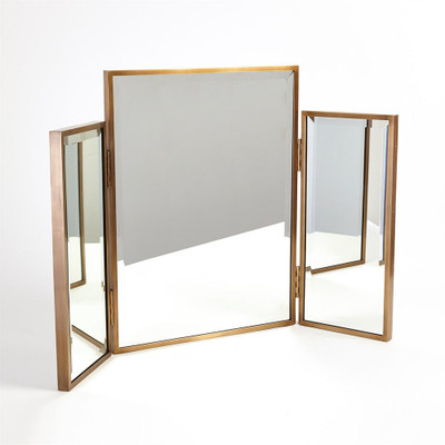 Tri - Fold Vanity Mirror - Antique Brass