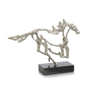 Galloping Stallion Sculpture on Black Marble Base
