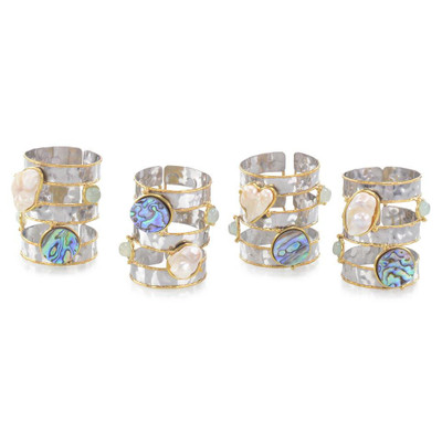 Set of Four Abalone and Pearl Napkin Rings