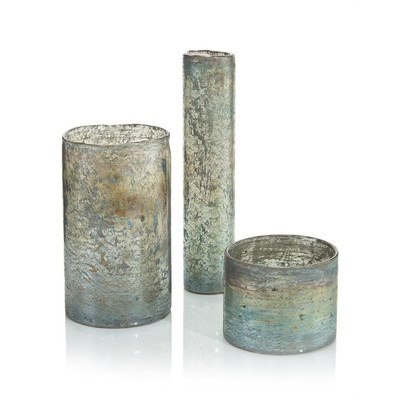 Set of Three Foil and Green Cylindrical Vases