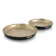Set of Two Hammered Gold and Black Aluminum Trays