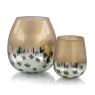 Set of Two Gold and Black Deco Dots Glass Vases