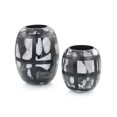 Set of Two Black-and-White Glass Vases
