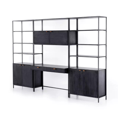 Four Hands Trey Modular Wall Desk W/ 2 Bookcases - Black