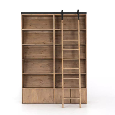 Four Hands Bane Double Bookshelf W/ Ladder - Smoked Pine