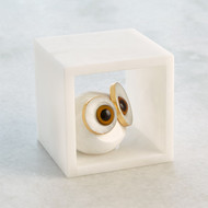 Global Views Alabaster Big Eyed Owl in Cube - Sm